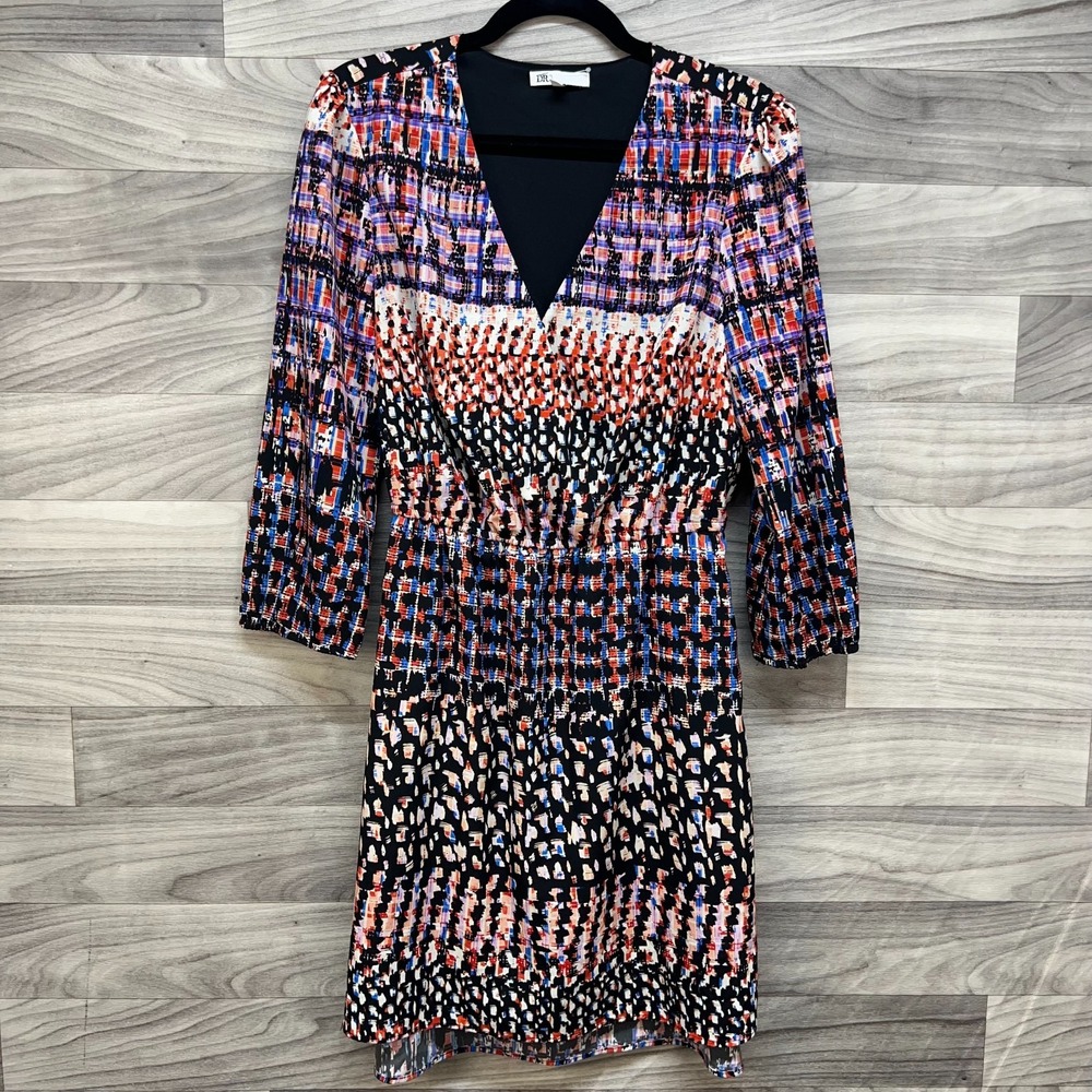 Dr2 Daniel Rainn Dress Women's Medium Multicolor Geometric Lined V-Neck Career